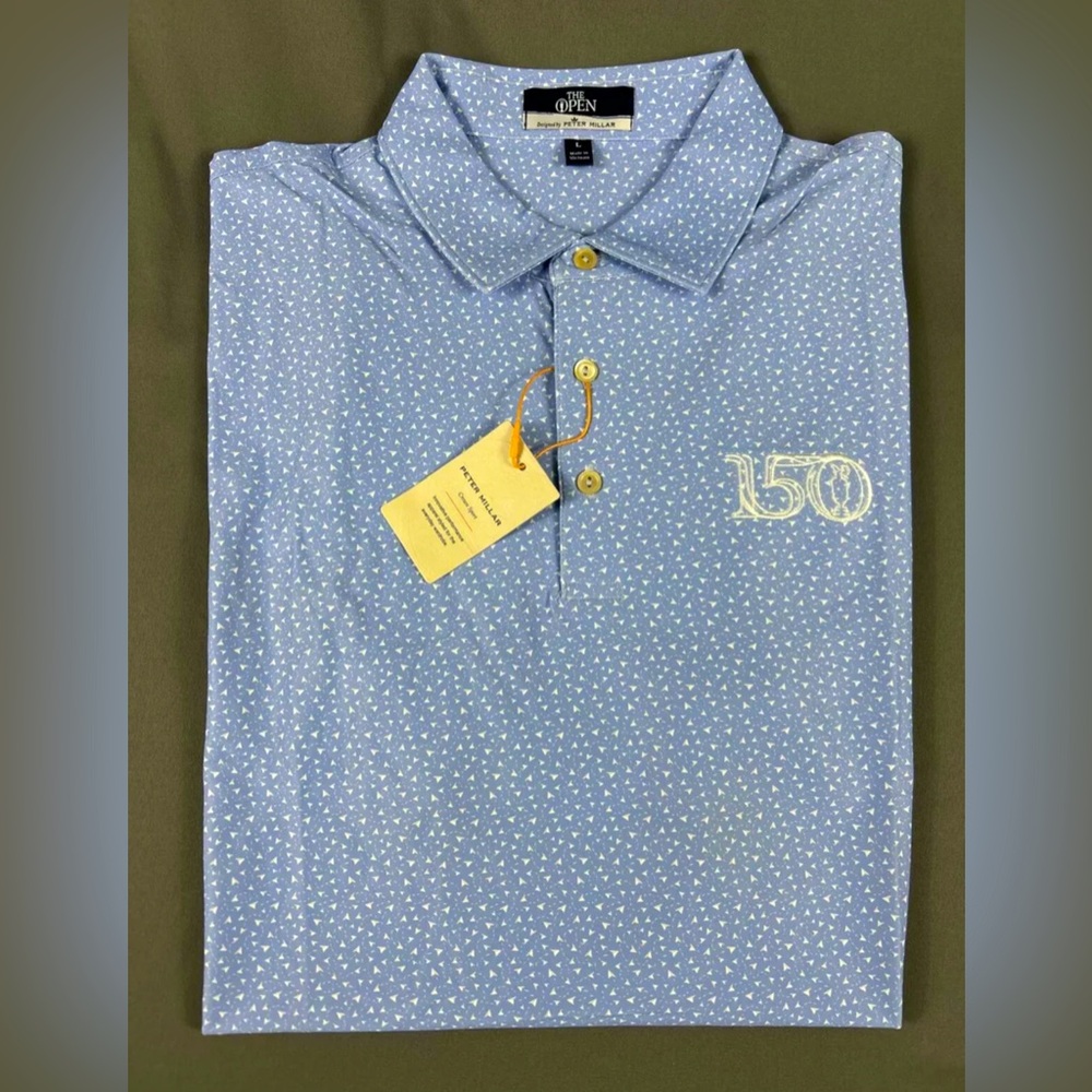 Peter Millar Golf Shirt Polo CS Summer Comfort British Open Logo Print Large